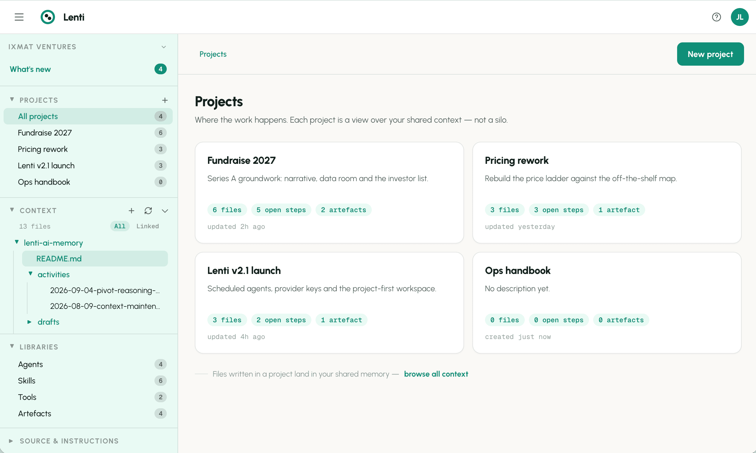 Lenti workspace — file tree and rendered markdown of a team's playbook
